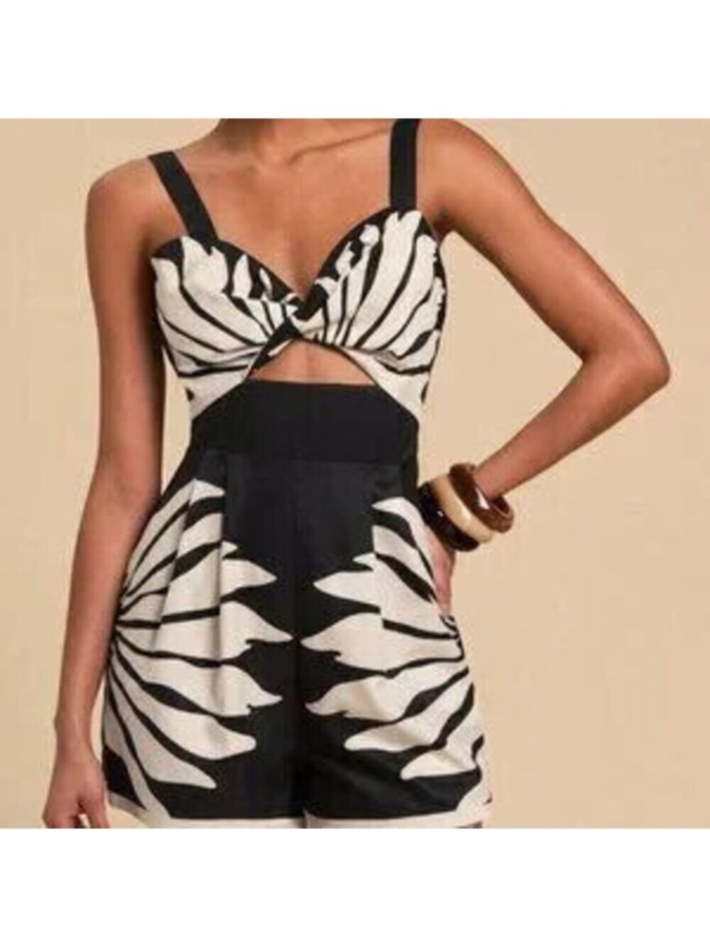 Black And White Casual Women's Vacation Woven Printed Loose Jumpsuit